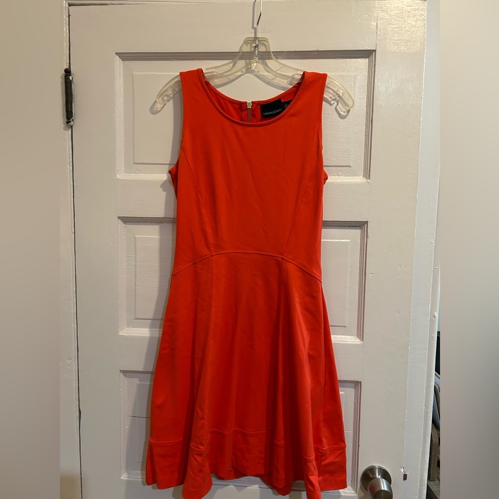 Coral-colored, stretch, fit & flare dress by Cynthia Rowley. Size small.